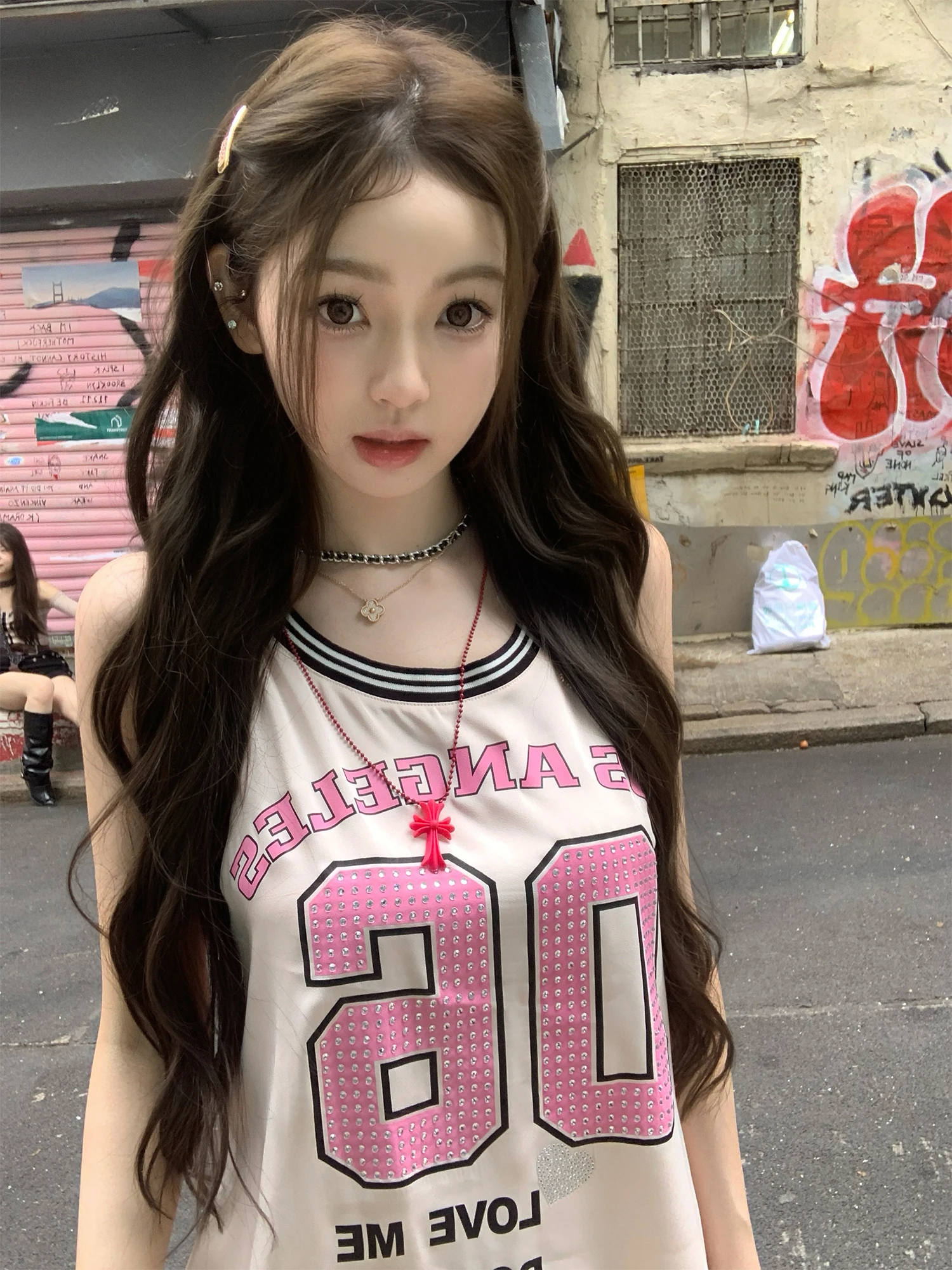 

Lanlan's Wardrobe American Retro High Temperature Iron on Rhinestone Process Sleeveless Team Jersey Top Cute Loose Fit Summer...