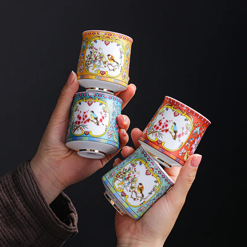 Enamel Color Gilt Silver Tasting New Window Master Dehua White Porcelain Scratch Flower Large Kung Fu Tea Cup Gif