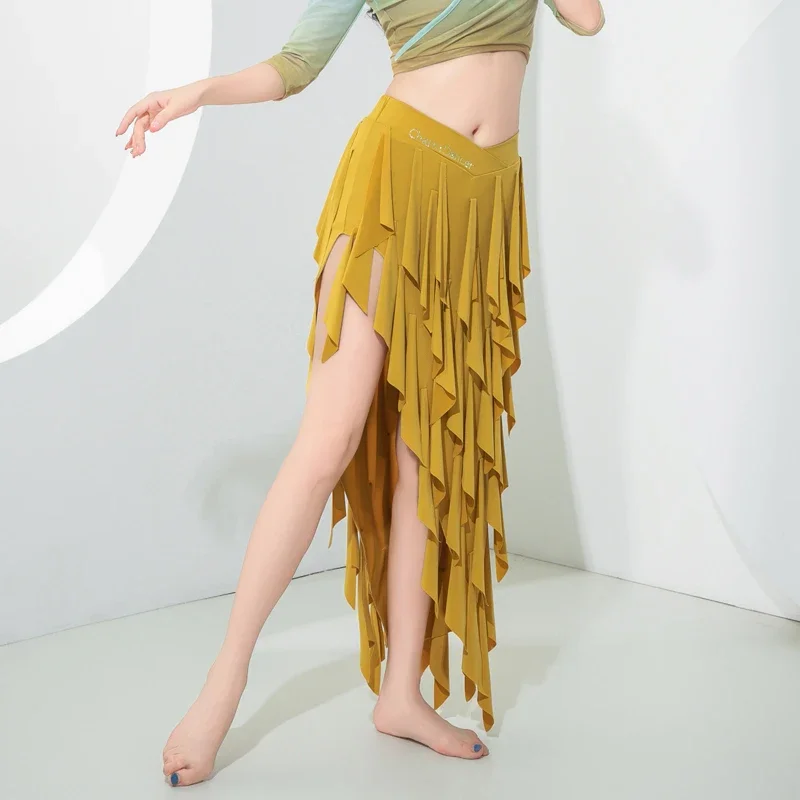 

Belly Dance Suit 2024 New Training Suit Gradient Tie Top Triangle Hanging Tassel Skirt Set