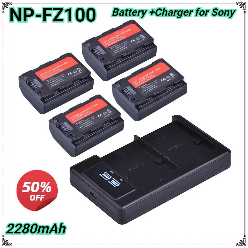 

2280mAh NP-FZ100 FZ100 Battery+USB Dual Charger for Sony ZV-E1 Alpha A7III A7R III A9 A6600 A7 IV A7R IV A6700 A7M4 A7r3 Batmax