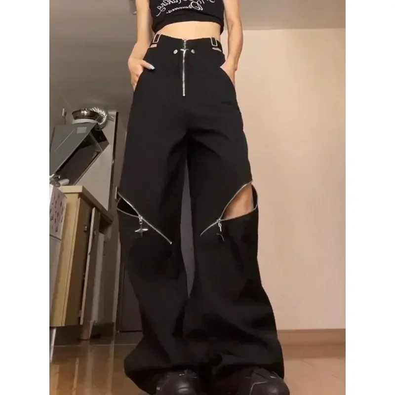 Deeptown Black Y2k Gothic Cargo Pants for Women Gyaru Oversized Vintage Baddies Streetwear Trousers Coquette Harajuku Techwear