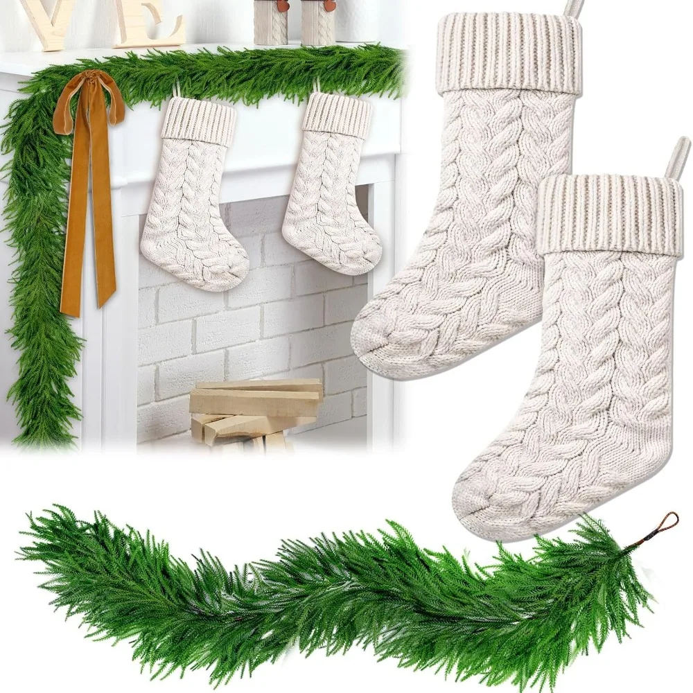 

2 Pcs Norfolk Pine Garland 9 FT Christmas Greenery Garland Artificial Pine Garland