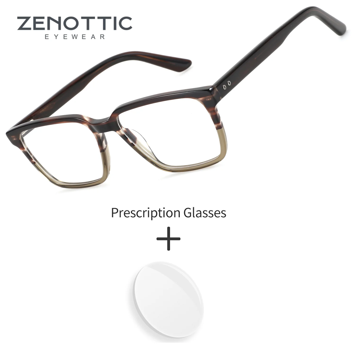 

ZENOTTIC (M Size) Square Prescription Eyeglasses for Men Handmade Acetate Anti Blue Light Photochromic Myopia Glasses for Man