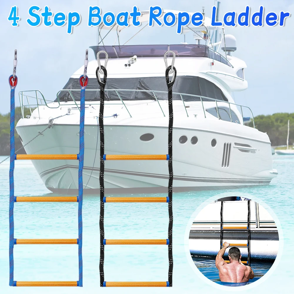 

4 Step Boat Rope Ladder Folding Heavy Duty Climbing Rope Assist Boat Ladder for Inflatable Boat Kayak Motorboat Canoeing