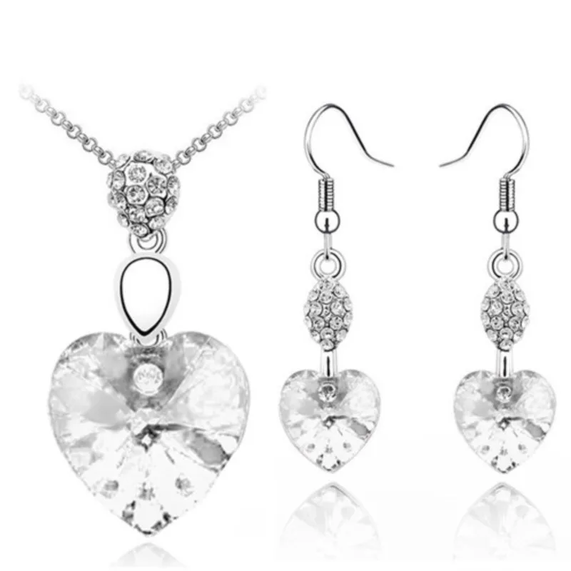 hearts Crystal Pendant fashion Jewelry set Necklace Earrings dropshipping beautiful birthday gift lover quality wed summer charm