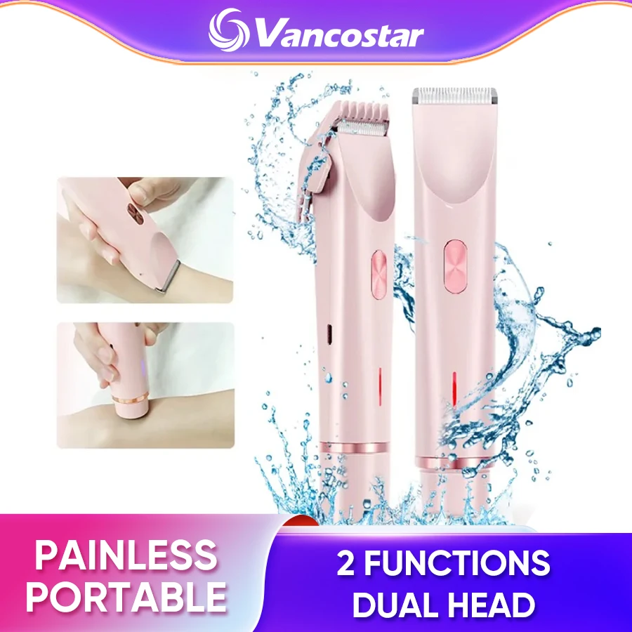 

Waterproof Hair Removal Dual Head Float Blade R-shaped Head Painless Wet Dry Use Facial Trimmer Body 2 in 1 Portable Epilator