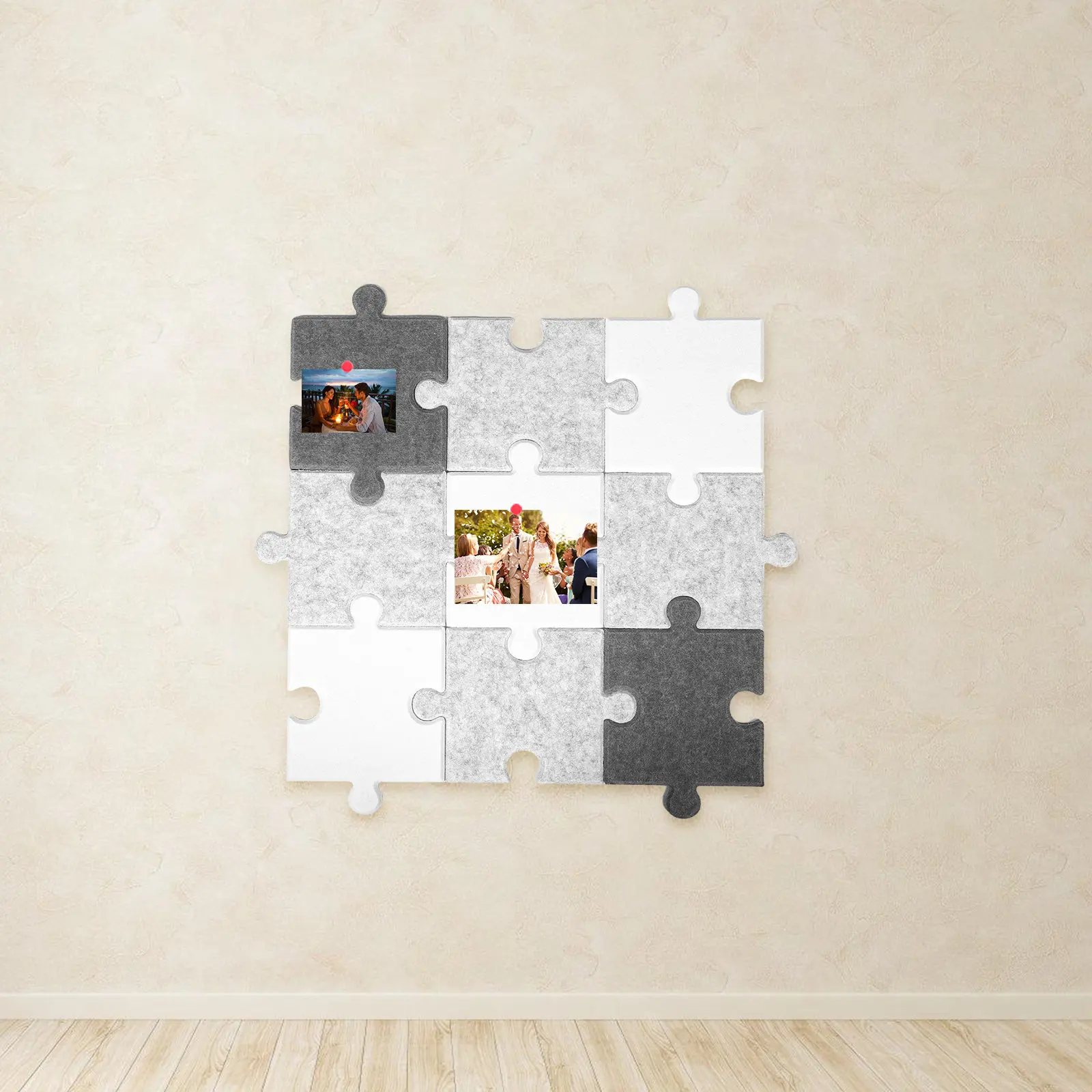 

9Pcs Felt Puzzle Photo Board Set Easy Install Display Tiles for Wall Decor Bulletin Board Playroom Office Gallery Wall