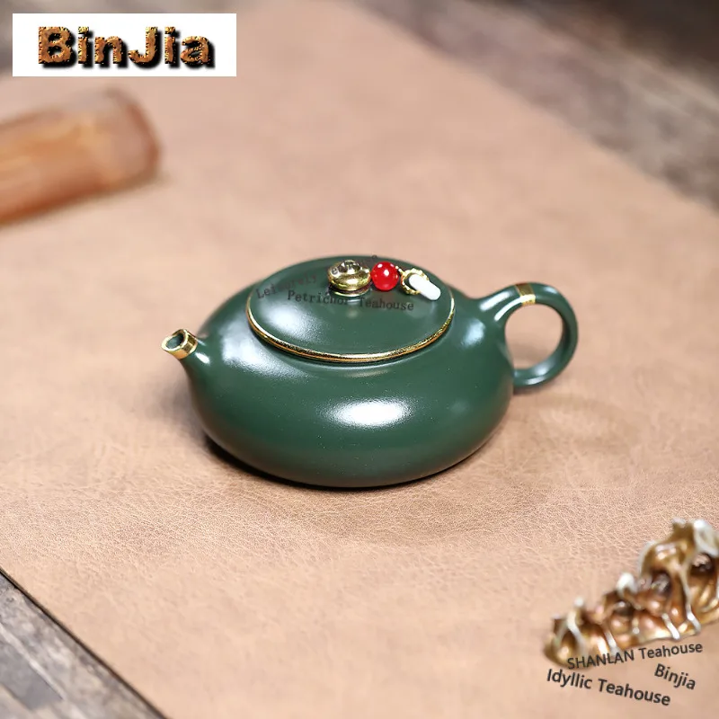 

170ml Classic Yixing Purple Clay Teapots Handmade Gold Drawing Hanjiang Pot Raw Ore Green Mud Kettle Zisha Tea Set Drinkware