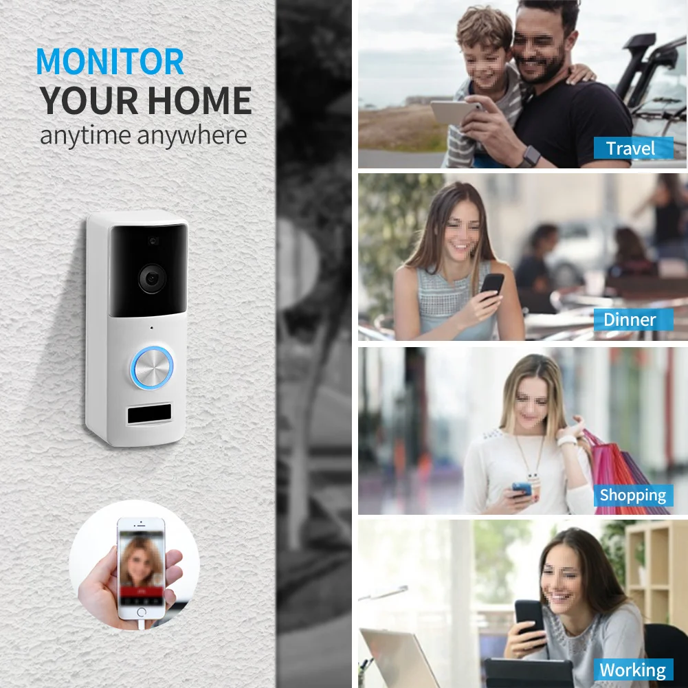 Tuya Video Doorbell WiFi Wireless Door Bell DC AC Battery Powered HD 1080P Camera Work with Alexa Google for Home Security