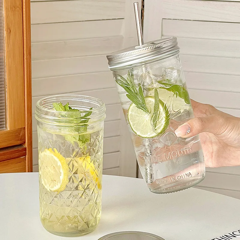 650ml Glas-Kaffeetasse mit Strohhalm-Deckel Transparente Trinkgläser Glastasse für Tee Saft Eiskaffee Becher Trinkwaren – Detail 17