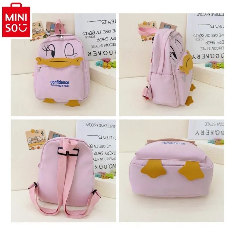 MINISO 디즈니 만화 야외 여행 배낭 학생 하이 퀄리티 도널드 덕, 귀여운 인쇄 대용량 보관 가방