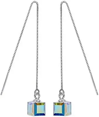 

LSLYTQ 925 Earrings Embellished with Crystals Geometric Drop Earrings For Women Sterling Jewelry