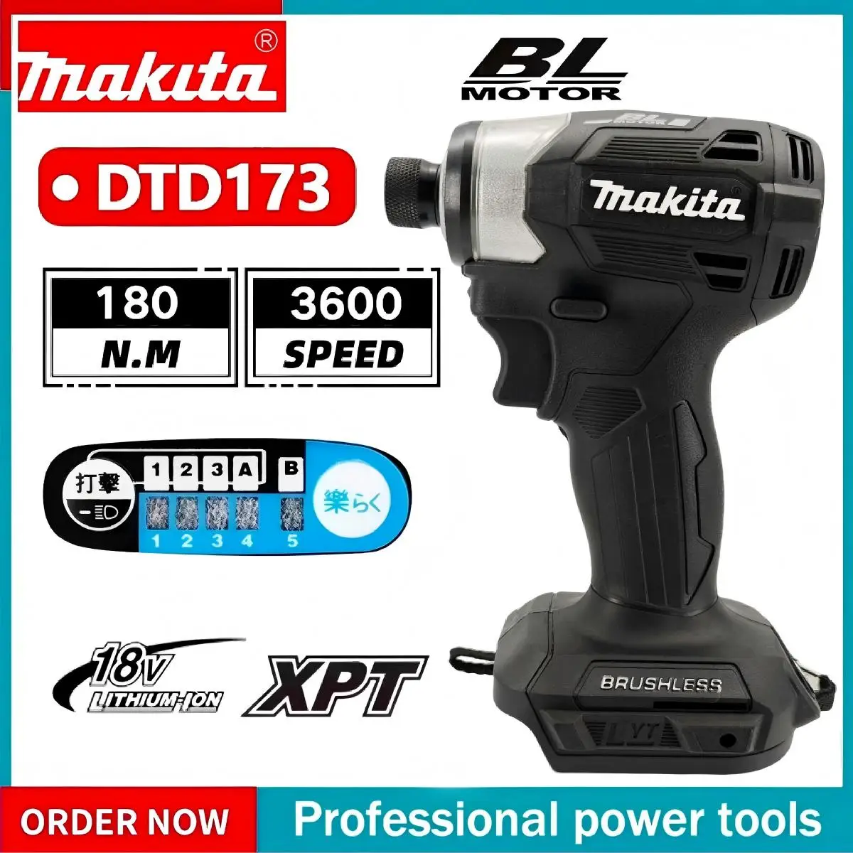 

Аккумуляторный ударный гайковерт Makita DTD173, 1800 об/мин, 180 Нм, с бесщеточным двигателем, электрическая дрель, режим T, для аккумуляторов Makita