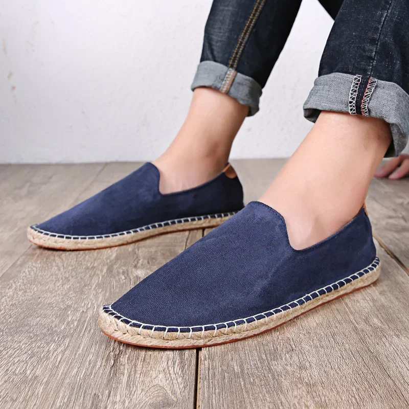 Breathable Comfortable Loafers Outdoor Casual Shoes Convenient Slip-on Hand Sewn Thread Linen Sole Shoes Straw Woven Canvas Shoe