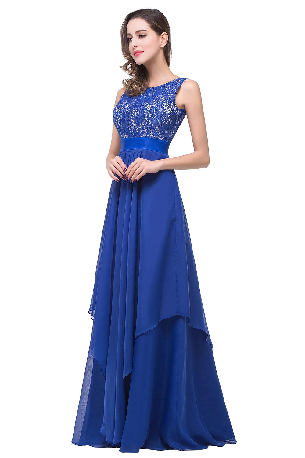 Prom Dress O-Neckline Illusion Lace Appqulies Corest Sleeveless Chiffon Skirt Long Maxi Gown Formal Occasion Gown