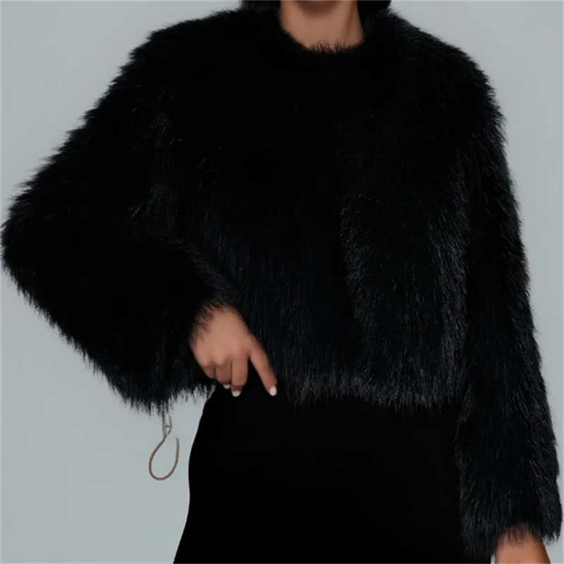 Faux Fur Effect Coat for Women, Trendy Sexy Coat, Fall Fashion, 2025
