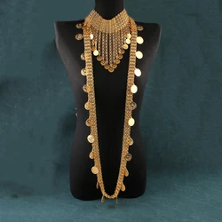 Dicai Luxury Jewelry Set High Quality Jewelry Kurdish Coin Gold Plated Pendant Wide Necklace Long Shoulder Chain Combination
