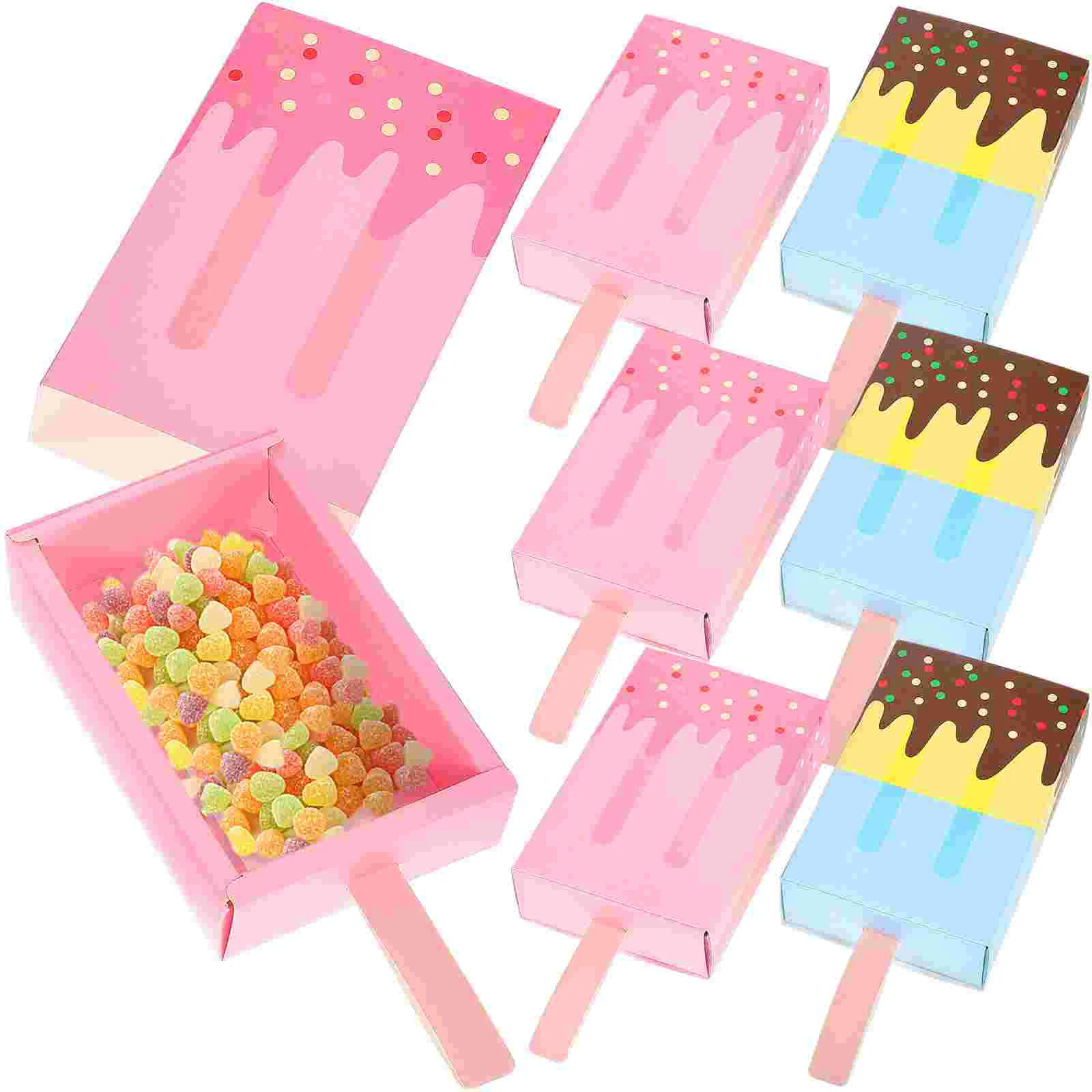 

20 Pcs Cartoon Ice Cream Candy Box Child Snack Boxes for Kids Popsicle Shape Treat 250g White Cardboard Party Plates