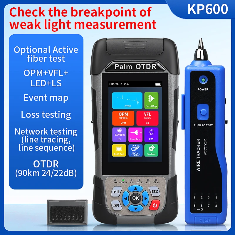 KP600 OTDR 90km Reflectometer with Touch Screen Event Map OPM VFL RJ45 Tester 22/24db 1310nm 1550nm 1610nm 1625nm (Optional)