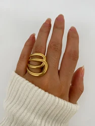 Peri'sbox Trendy Stainless Steel 18K Pvd Gold Plated Multi-layer Hollow Finger Rings for Women Men Anti-Tarnish Designer Jewelry