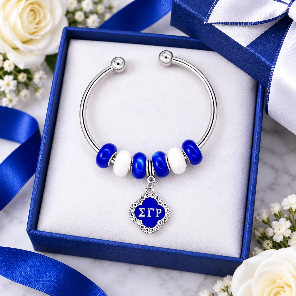New Fashion Big Hole Beads Sorority Greek Letter Sigma Gamma Rho Bangles 1922 SGR Member Soror Bracelet Jewelry for Gift