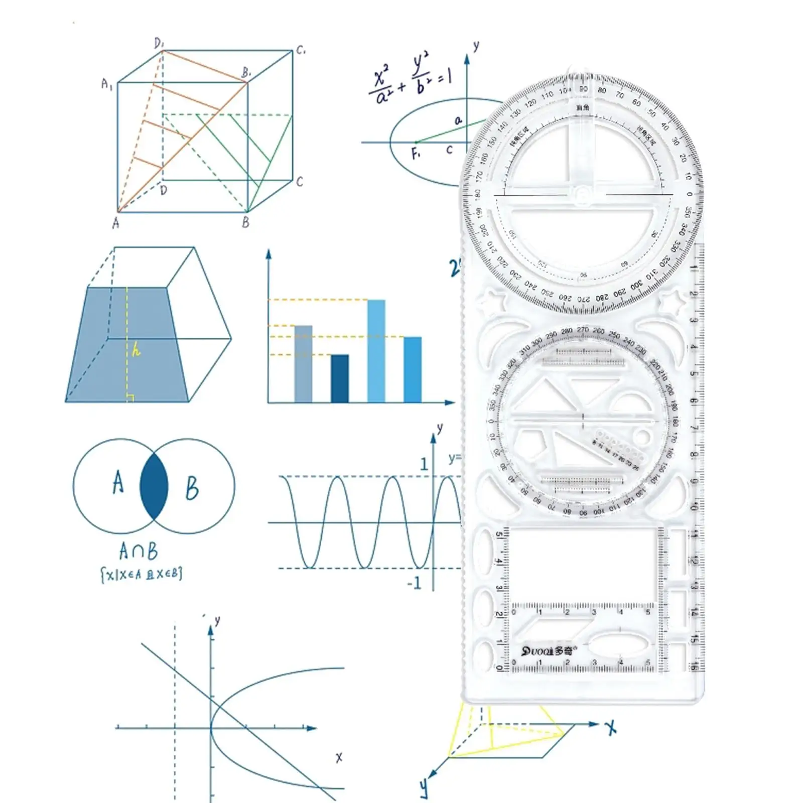 Multifunctional Geometric Ruler Mathematics Draft Rulers Supplies Drawing Template for Tailor Teachers Writing Drafting Sewing