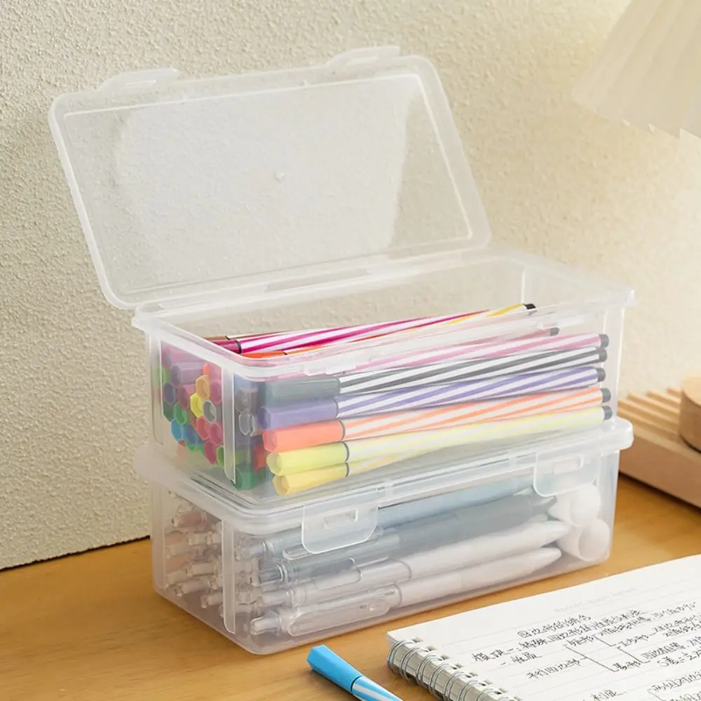 With Buckled Pencil Box Waterproof Dustproof Desktop Storage Box Transparent Plastic Stationery Case School Supplies