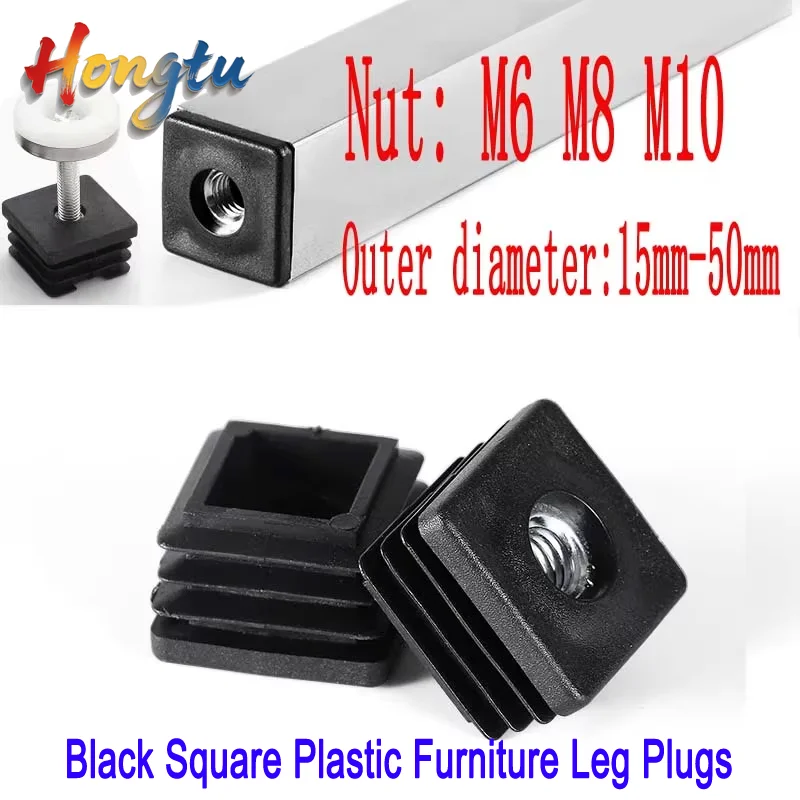 

Black Square Plastic Furniture Leg Plugs (15mm-50mm) - with Nut, End Caps & Leveling Feet