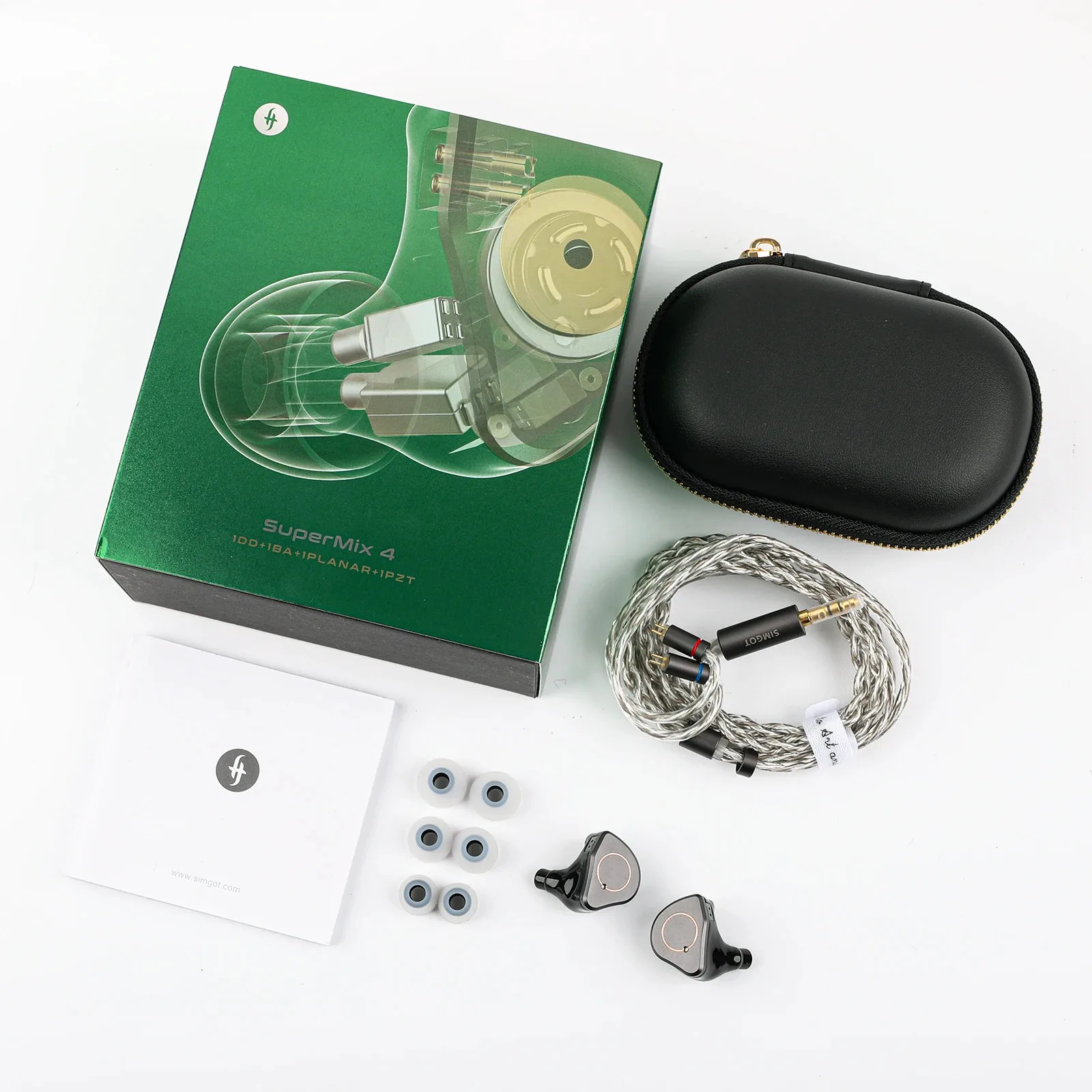 SIMGOT SuperMix 4 Earphone Hybrid driver, Earphone HiFi berkabel dengan kabel berlapis perak tembaga bebas oksigen 1DD + 1BA + 1Planar + 1PZT