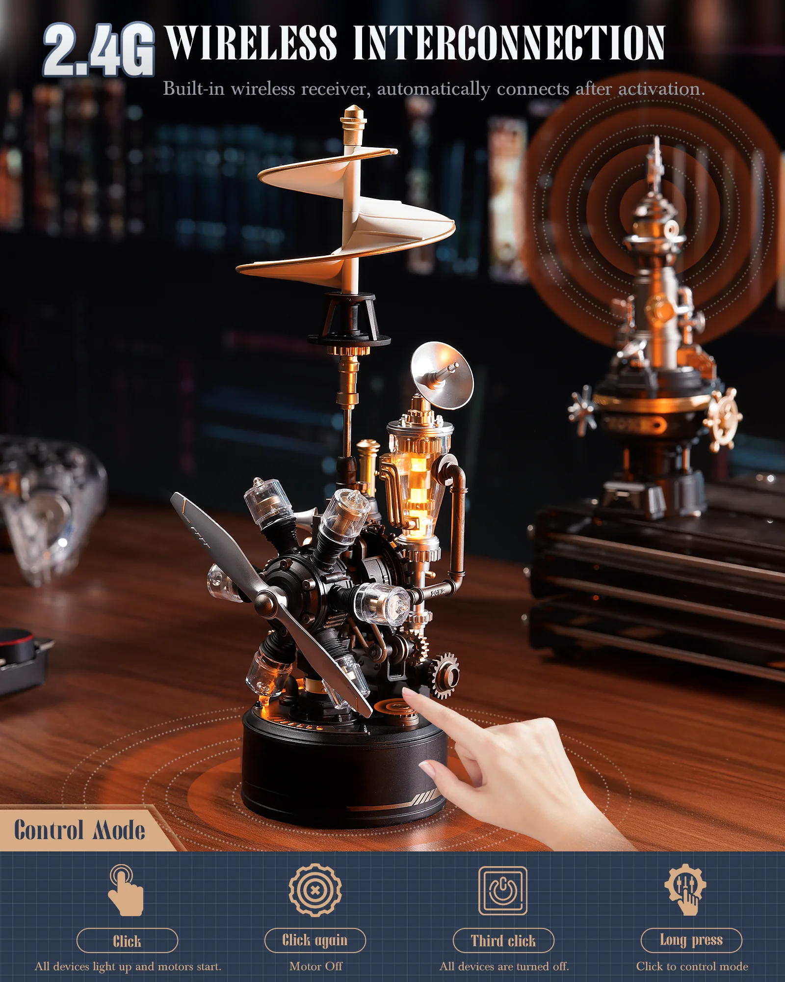 ROKR Da Vinci Helicopter CGL01 – A mechanical 3D puzzle with wireless audio-visual interaction, an adult steampunk desktop model view 6