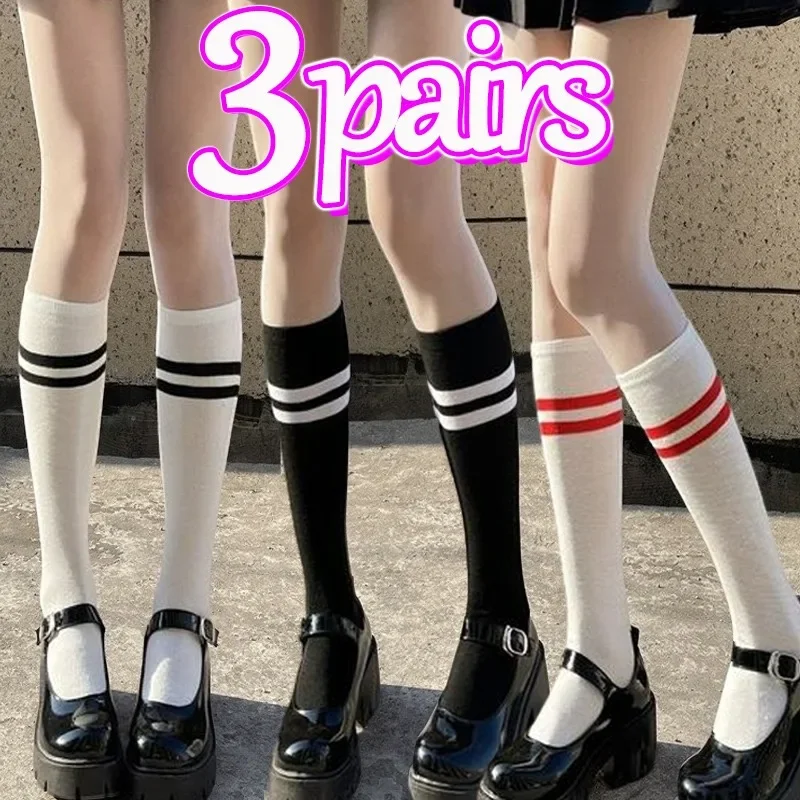 1/3pairs Black White Striped Socks Women Sexy Low Knee Thigh Cotton Mid Tube Short Knee Stockings Ladies Girls Warm Summer Sox