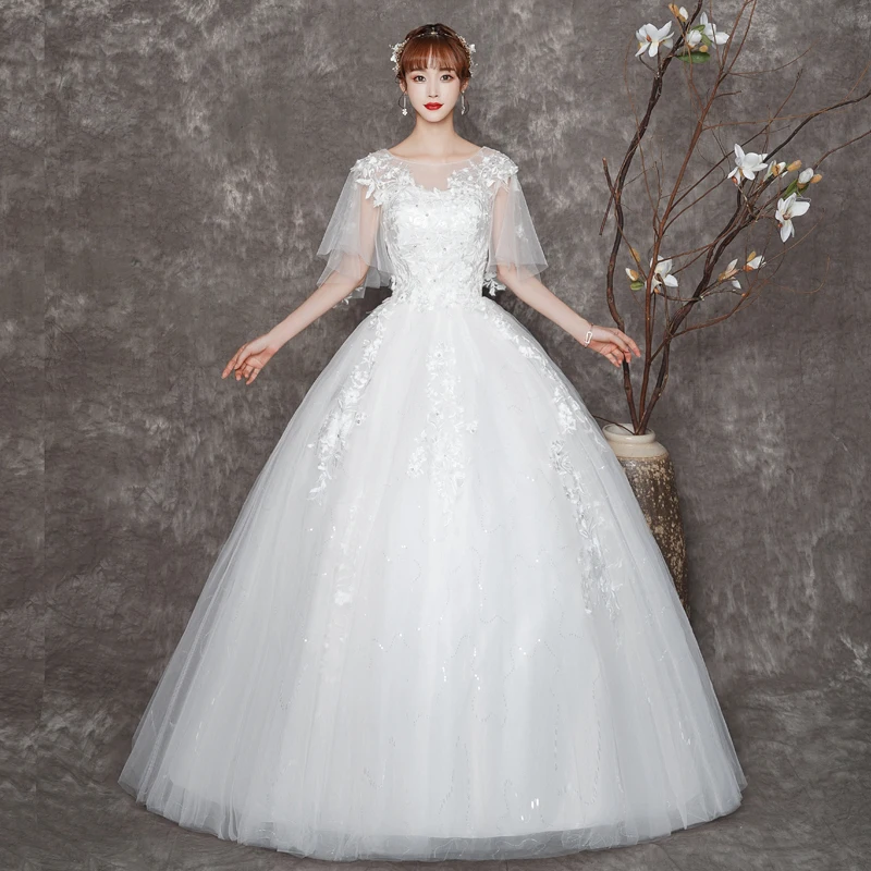 MDYS-888#Korean style Wedding Dress Wholesale Lace Up Embroidery Bride Marriage Dresses O-Neck White Ball Gown Christmas Fashion