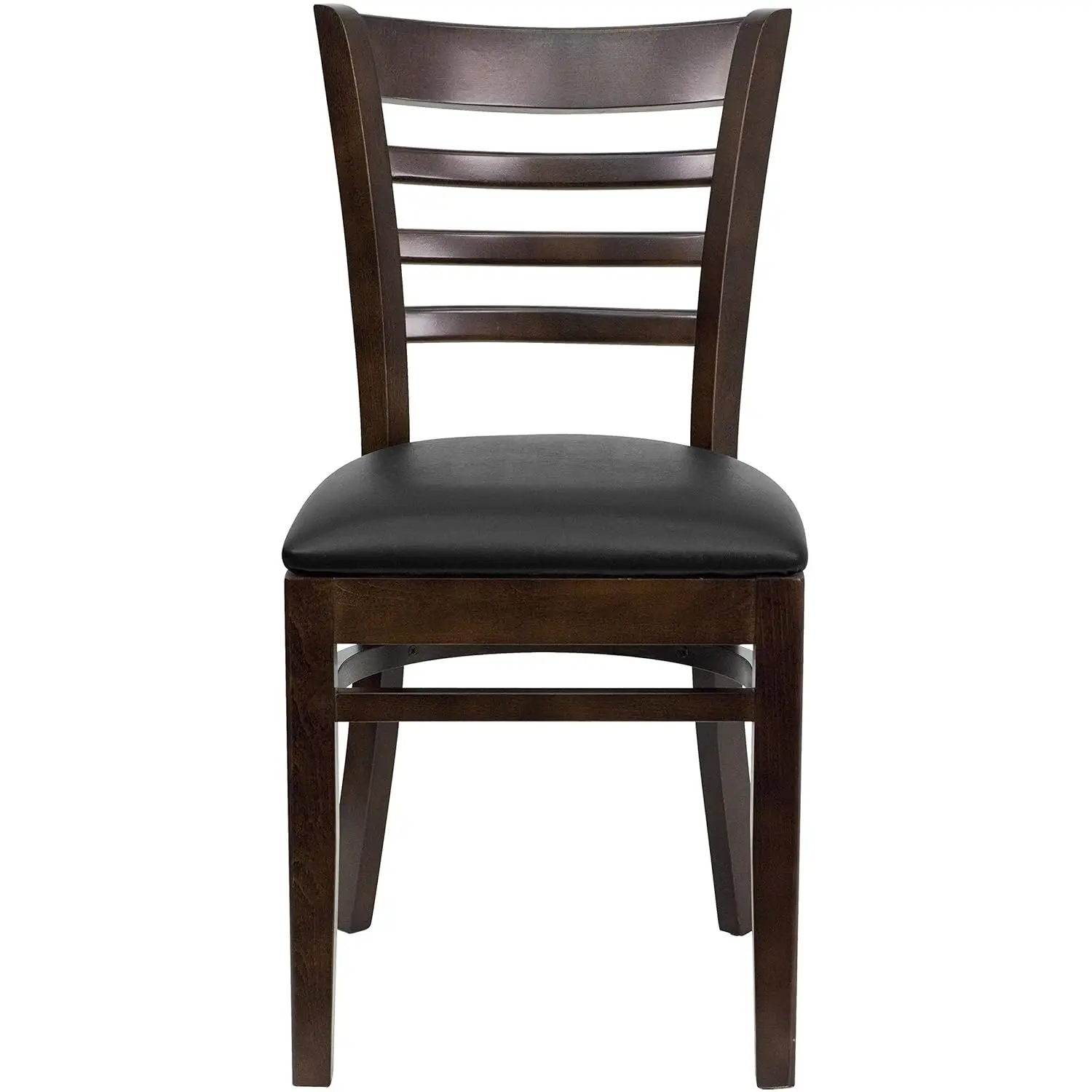 #2 Pack Ladder Back Walnut Wood Restaurant Chair - Black Vinyl Seat, Customized
