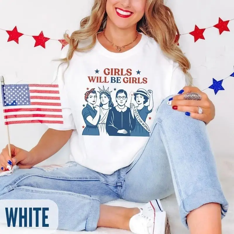 

Футболка Girls Will Be Патриотическая феминистская 4 июля
