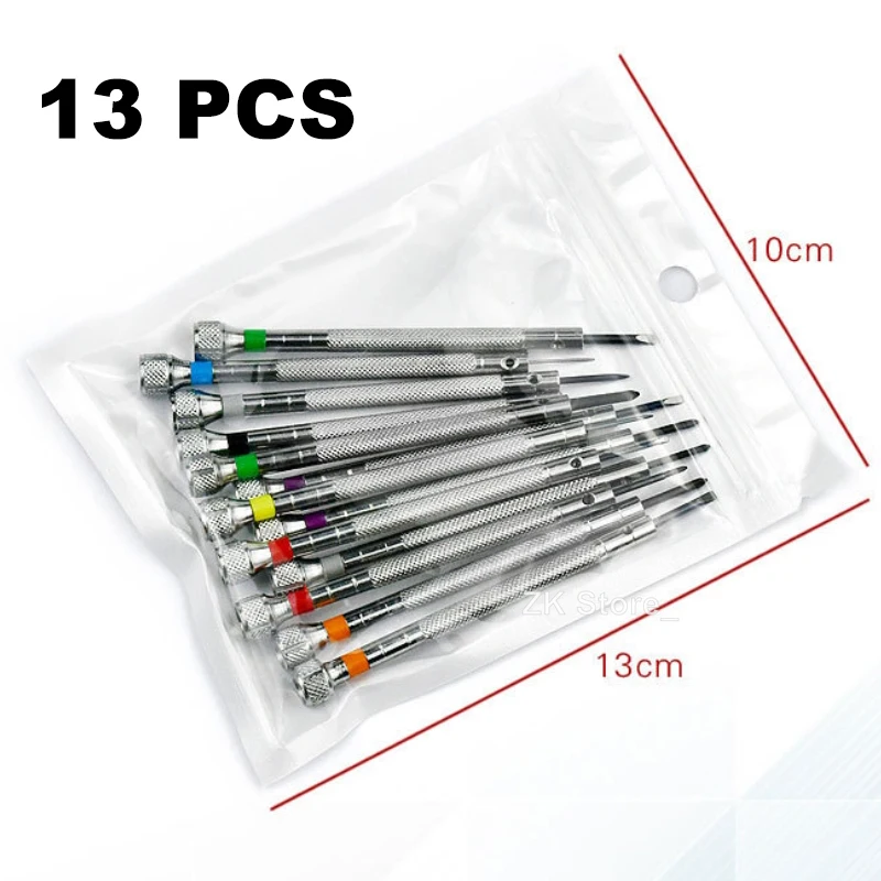 0.8-2.0mm Steel Screwdriver for Watch Repairing Portable Watch Tools Band Removal with Mini Link Pins Watchmaker Tools 13pcs/bag