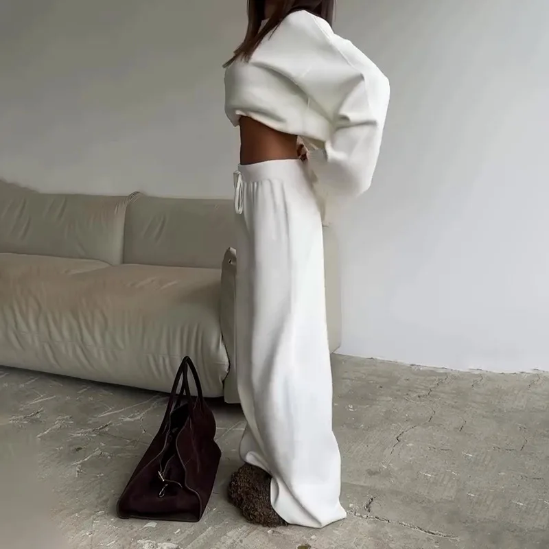 

Осень-зима, новый женский комплект из двух предметов, однотонный пуловер с круглым вырезом, свитер, повседневные брюки, элегантные шикарные брюки High Street