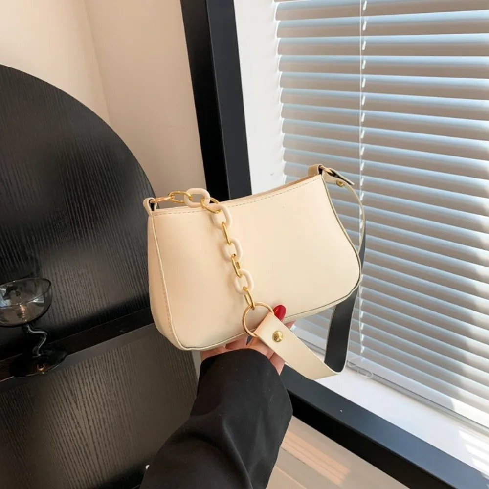

Elegant Zipper PU Leather Handbag Solid Color Square Chain Shoulder Bag Phone Bag Large Capacity Women Underarm Bag Girl