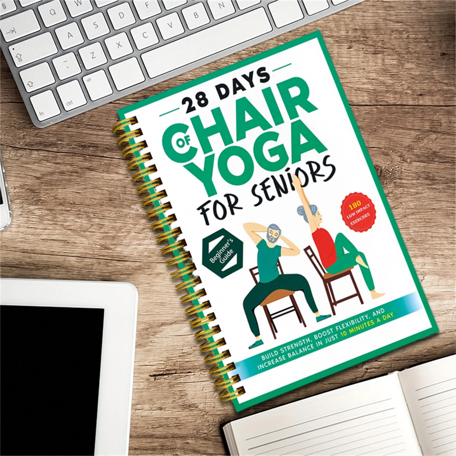 

Chair Yoga Coil Book for Seniors Weight Loss with Illustrated Guide Anti-Slip PP Material Home Fitness Rehabilitation Training