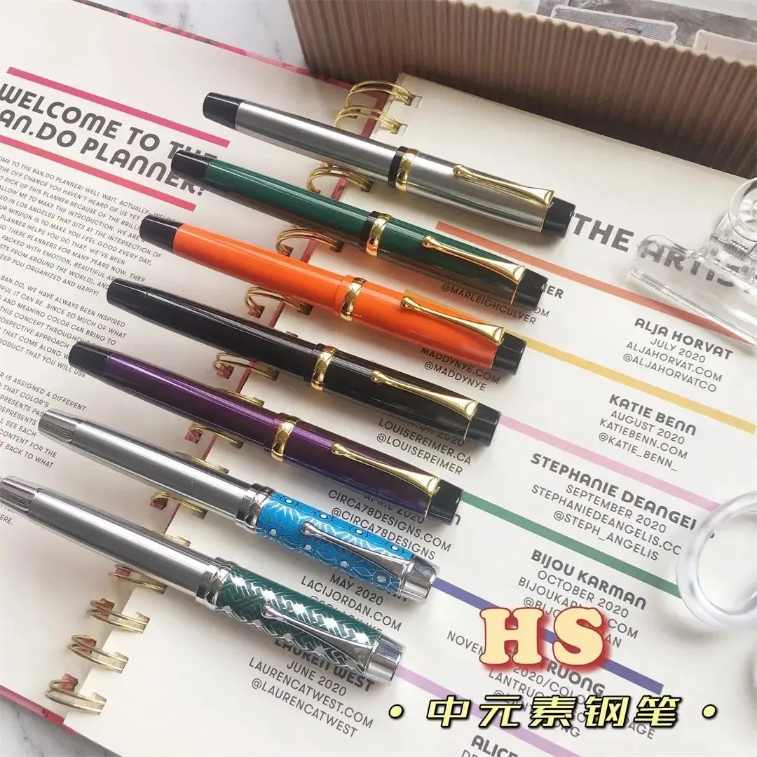 6 Color Metal Middle Element Fountain Pen 0.5mm Iridium Nib Rotary Inking Writing Pen Business Stationery Gifts