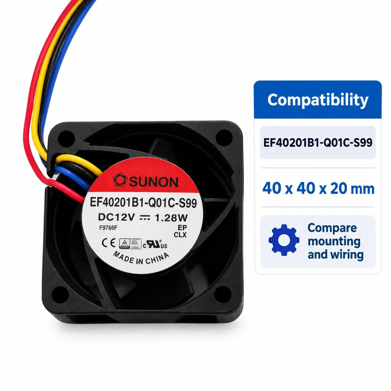 EF40201B1-Q01C-S99 Cooling Fan 40x40x20mm 4020 12V 0.11A 6300RPM Tachometer Dual Ball Bearing 4-Wire for SUNON