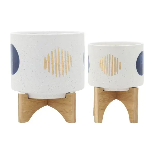 

S/2 5/8' FUNKY PLANTER W/ STAND, WHITE