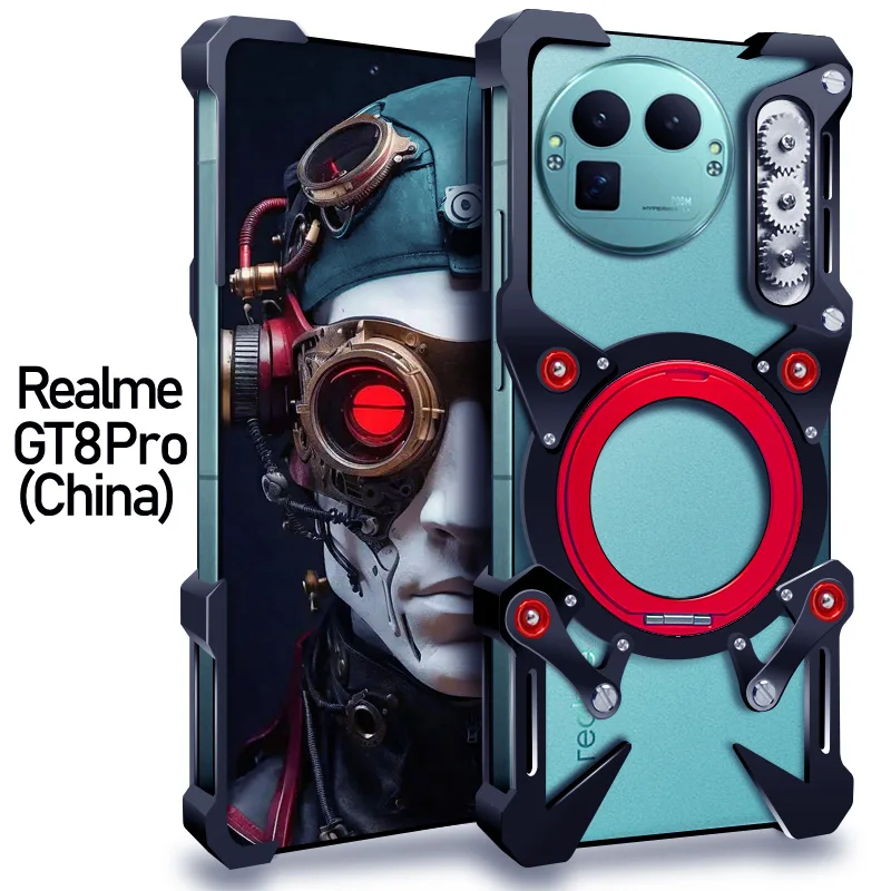 

Luxury Hollow Metal Case For Realme GT 8 Pro CCover Realme GT8 GT Neo8 Aluminum Bumper Built-in 360° Bracket With Protector