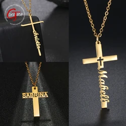 Goxijite Custom Name Necklace Customized Chains Stainless Steel Cross Necklaces Jewelry For Women Personalized Blessing Gift
