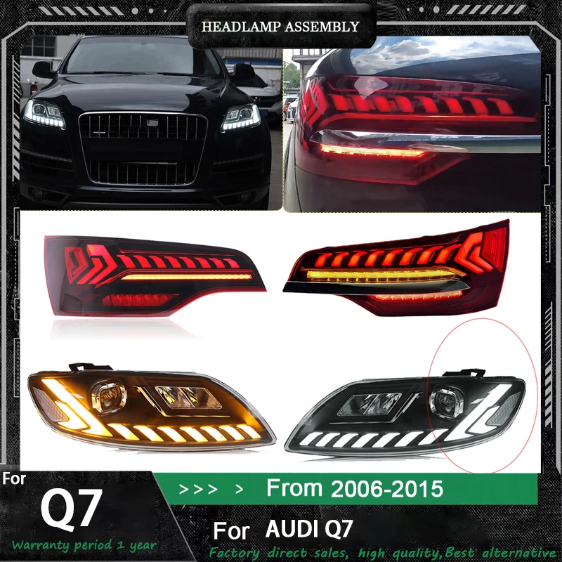 

Автомобильная фара + задние фонари для Audi Q7 2006-2015 Q7 Фара переднего света Светодиодный динамический указатель поворота Светодиодные линзы ближнего и дальнего света