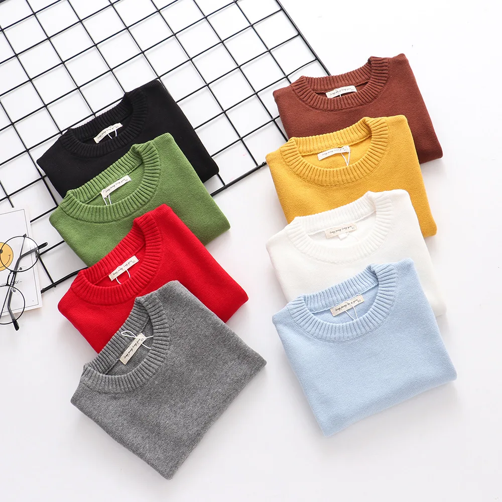 

Spring 2024 Casual Boys Girls Knitwear Undershirt Long Sleeve O-neck Pullovers for Kids Cotton 2-7 Years Infants Tops Clothes