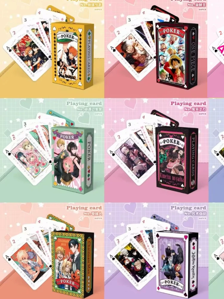 Cartes de jeu de société Cosplay Anime Jujutsu Kaisen Haikyuu, Genshin Impact, jouet de Poker à couverture rigide, cadeau