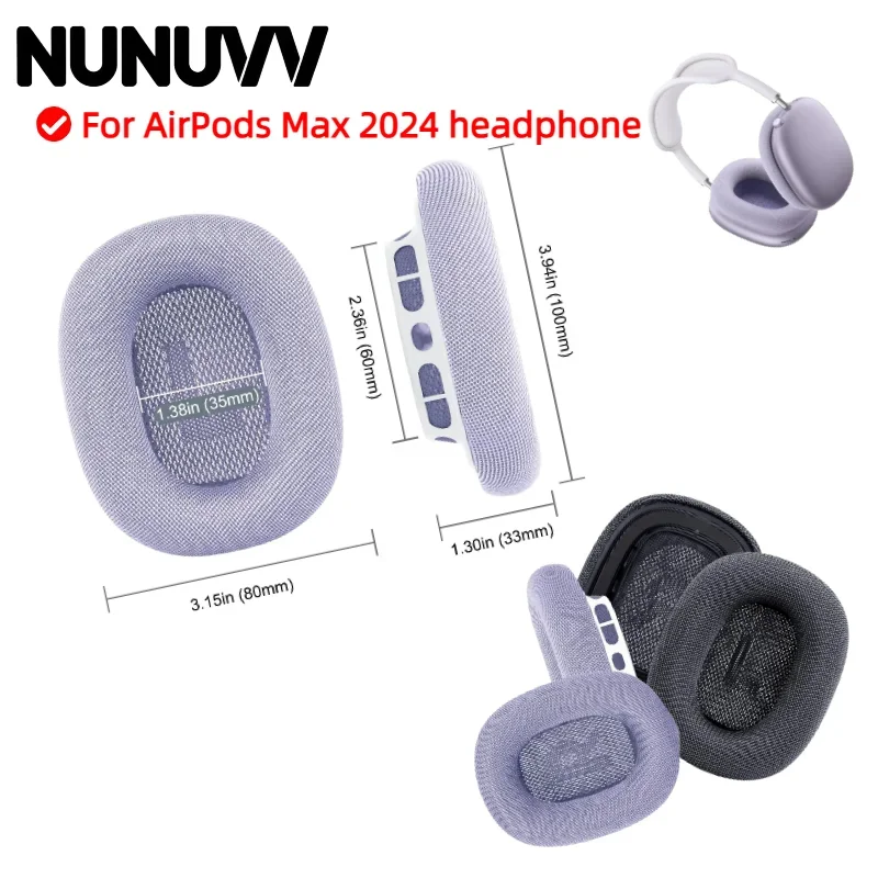 وسائد أذن بديلة من NUNUVV لسماعات AirPods Max 2024 وسادات الأذن/وسائد الأذن أجزاء إصلاح غطاء للأذنين،
