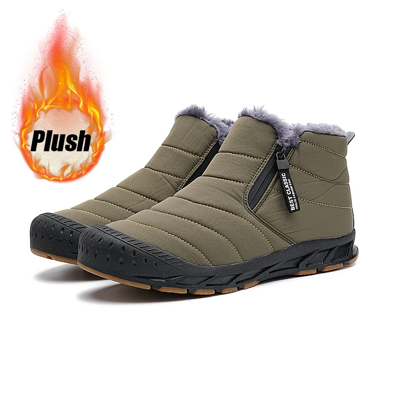 

2025 Men's Winter Snow Boots Short Plush Warm Zipper Ankle Boots Casual Light Anti Slip Platform Shoes Black Couple Cotton Shoes
