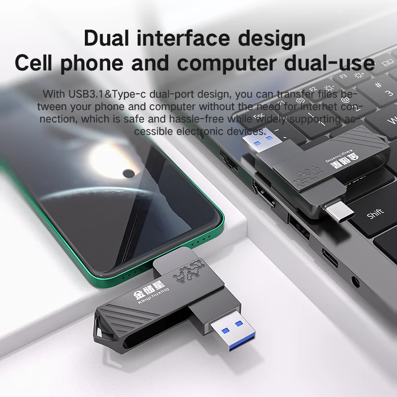 Kingchuxing высокоскоростной твердотельный накопитель USB Type-C с двумя интерфейсами, флеш-накопитель 128 ГБ, 256 ГБ, 512 ГБ, 1 ТБ, мобильный жесткий диск, USB флеш-накопитель