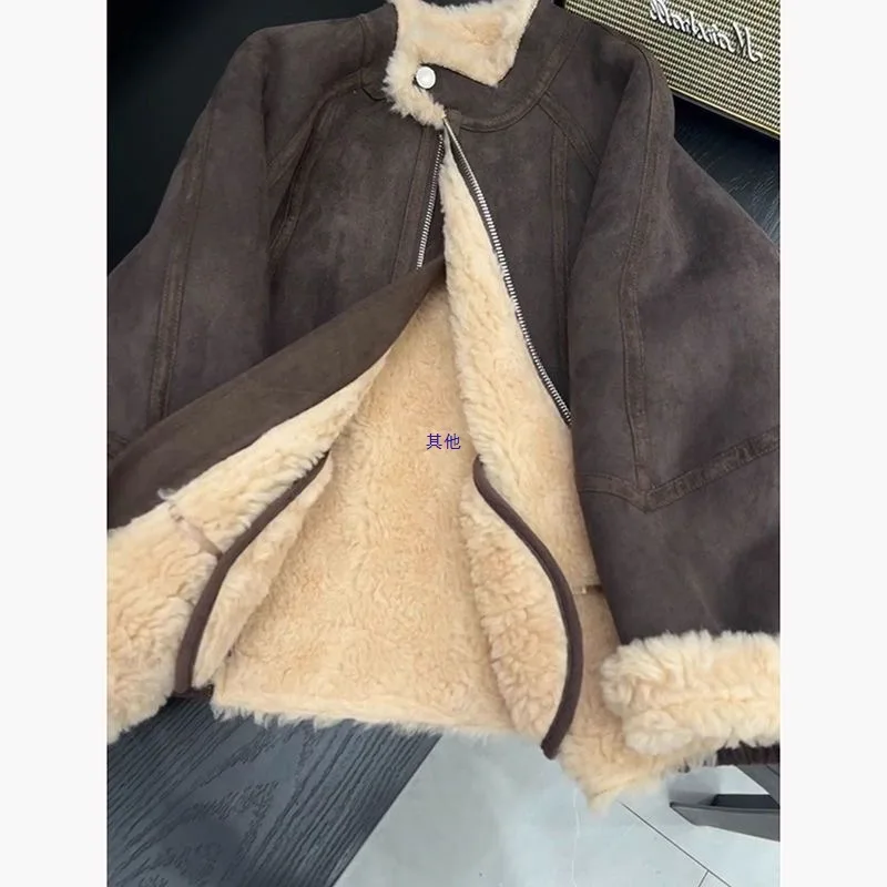

2025 Trendy Retro Coffee Shearling Coat - Faux Fur-Lined Fur Jacket - Autumn Winter New Style Warm Outerwear for Women/Men